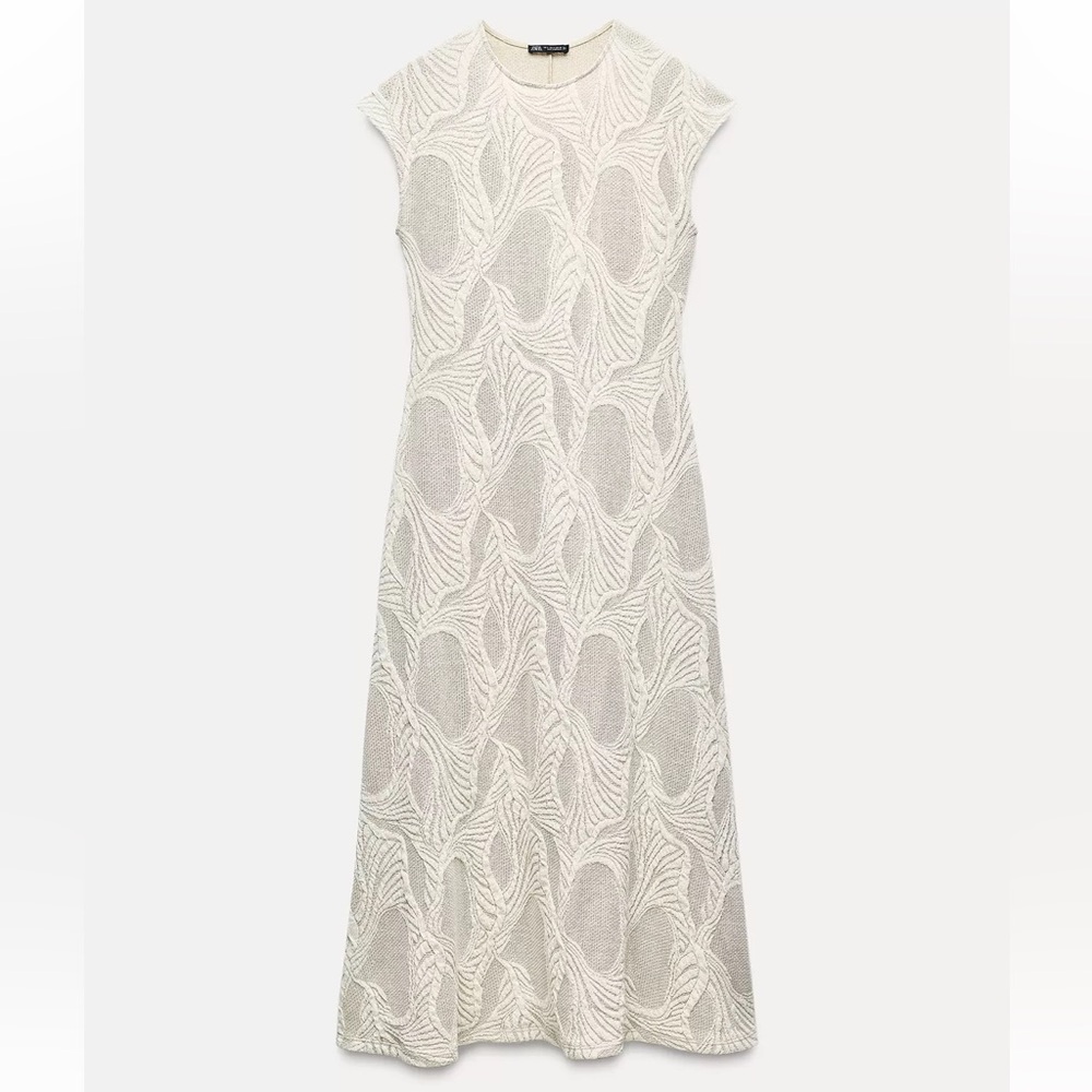 Zara Cream Jacquard Midi Dress